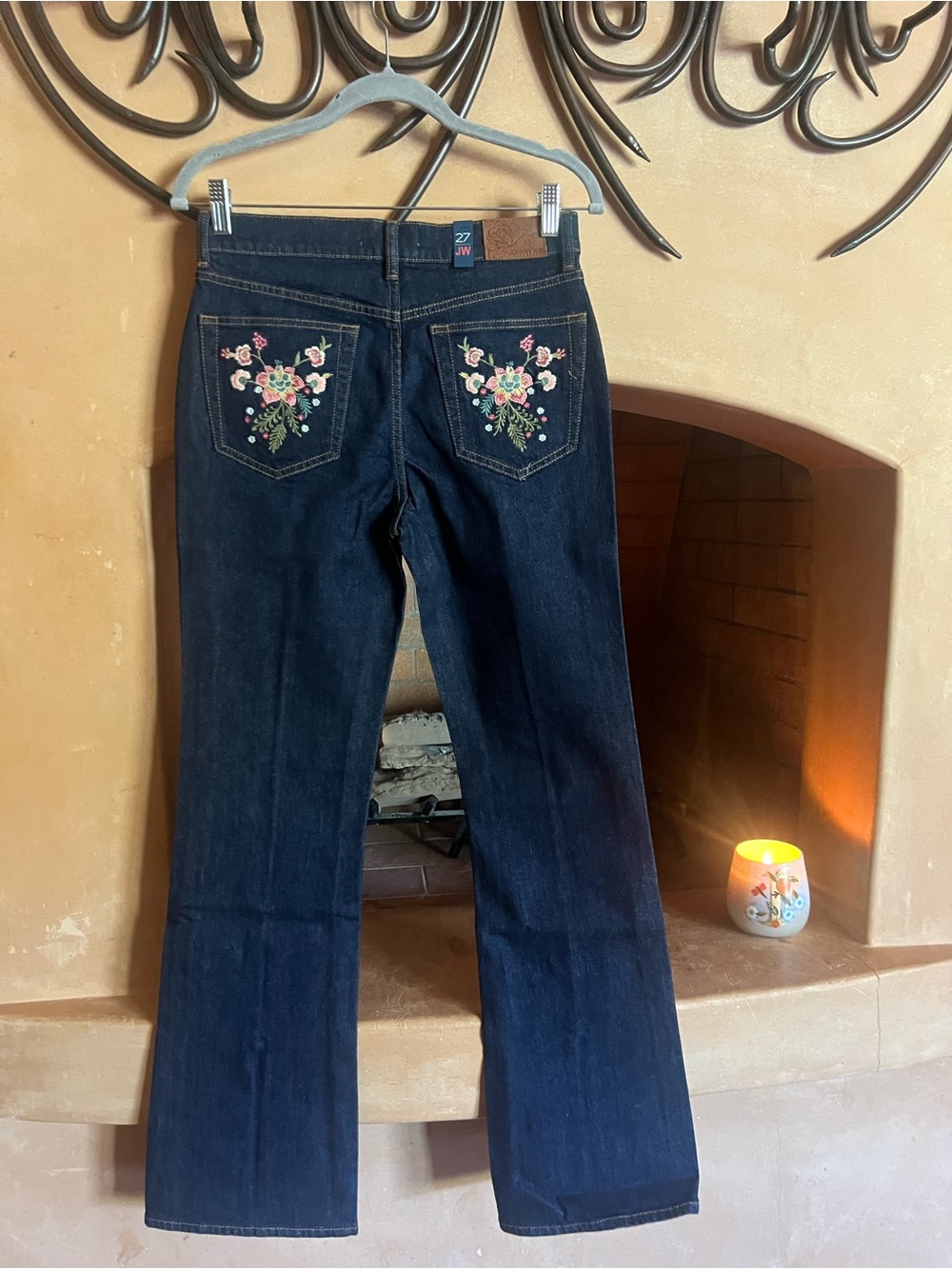 Johnny Was Dark Indigo Flare Jeans with Front Seams - Picture 7 of 7